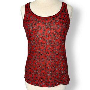 Adolpho Domiguez Red Floral Knit Tank Top, Sz XS Scoop Neck Sleeveless